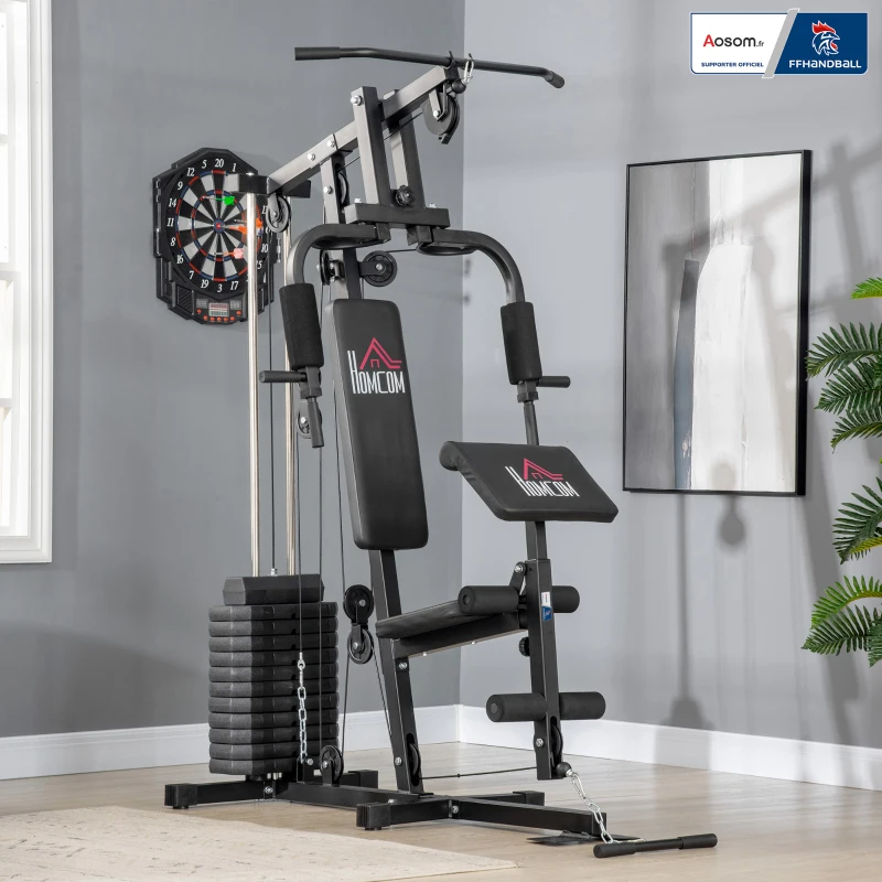 Station de musculation fitness - Collaboration Aosom.fr x FFHandball - 12 blocs de poids de 5,5 kg - 135 x 103 x 210 cm