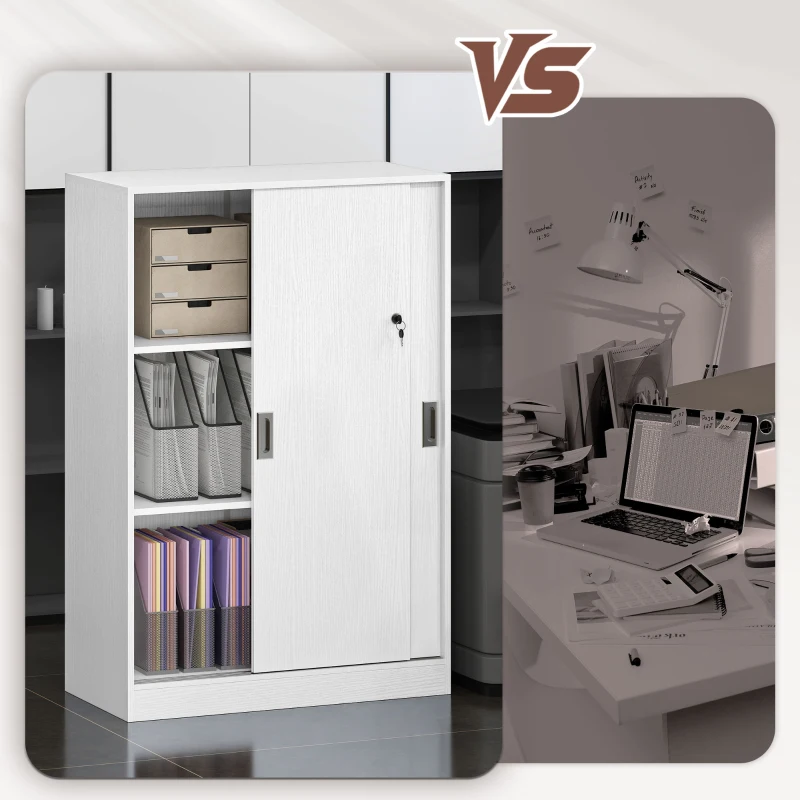 Vinsetto Armadietto da Ufficio a 3 Ripiani con 2 Chiavi di Sicurezza, in Truciolato, 80x40x120 cm, Bianco