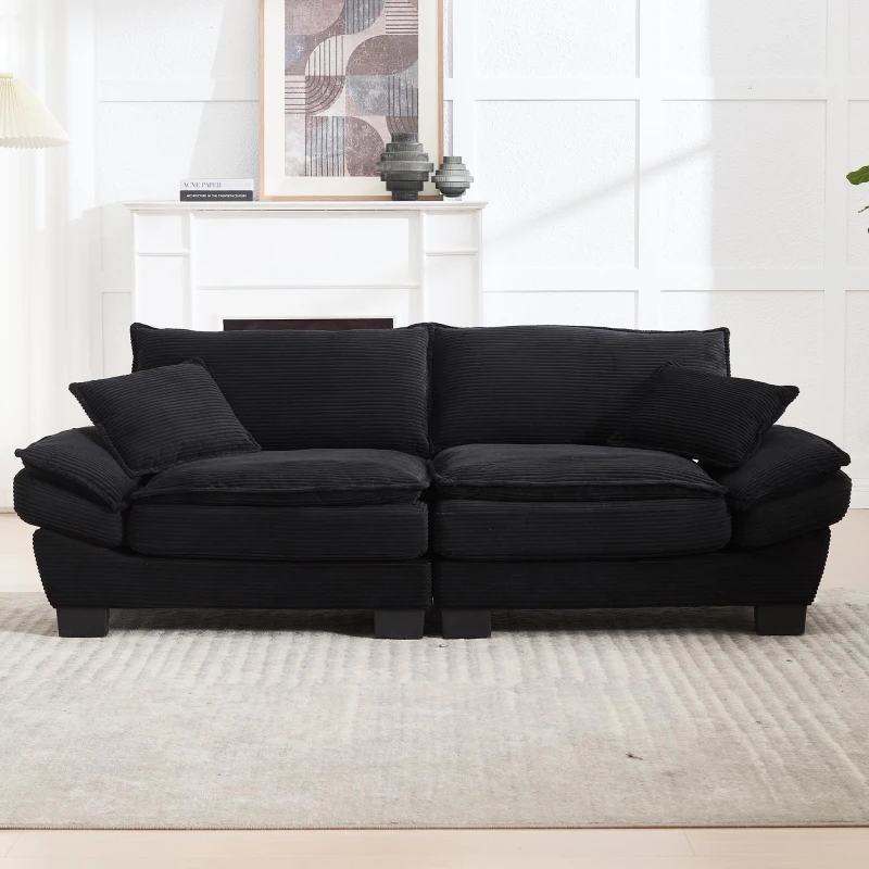 Modernes 2-Sitzer-Stoffsofa, für Wohnzimmer/Schlafzimmer/Büro, 224 x 81 x 81 cm, Schwarz