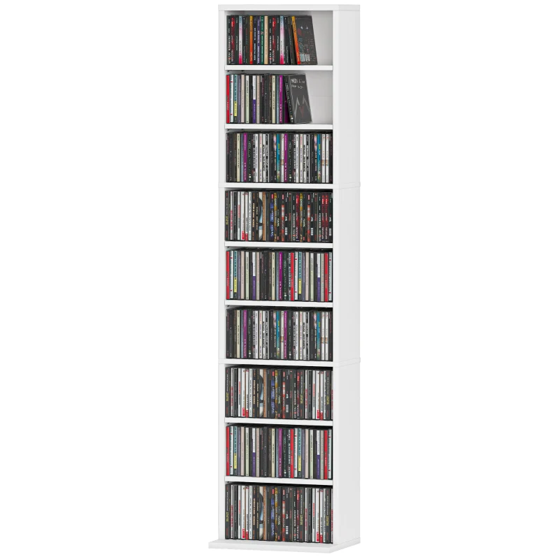 HOMCOM Scaffale Porta CD con 6 Ripiani Regolabili, Capacità di 260 CD/120 DVD, 33x24x140 cm, Bianco