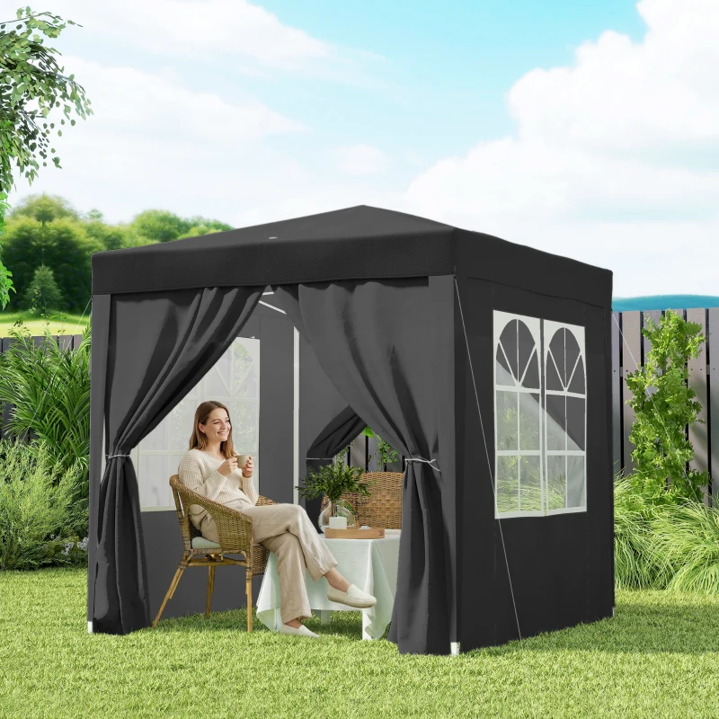 Outsunny Tonnelle de jardin extérieure tonnelle pliante pop-up réglable en hauteur protection UV 2 x 2 m noir