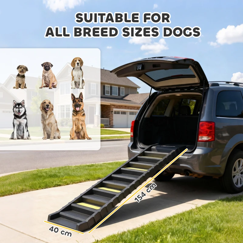 PawHut Dog Car Ramp with Anti-Slip Steps, 10-Steps Pet Stairs for Pets to Access Cars and High Beds, Black