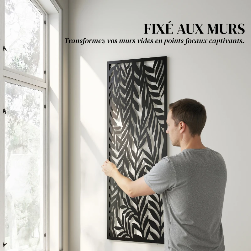 Outsunny Panneau Brise Vue décoratif Extérieur, Claustra Décoratif Jardin à motif découpé en feuilles, 130 x 65 cm, Noir