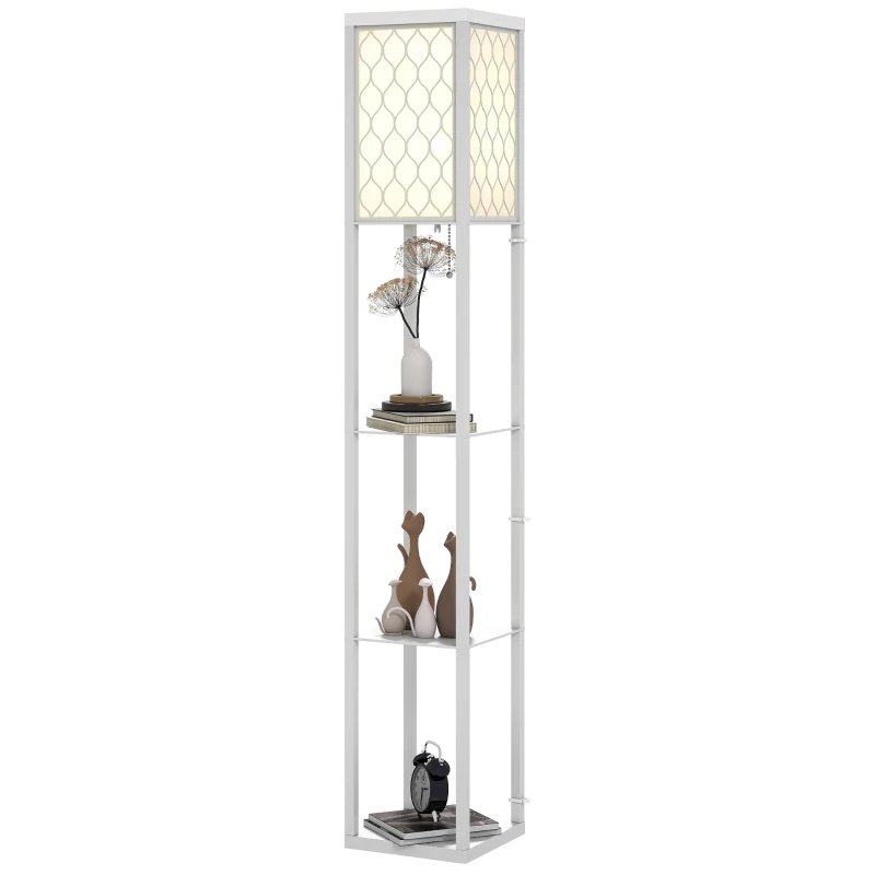 HOMCOM Lampada da Terra 2 in 1 Moderna con 3 Ripiani, Attacco E27, 26 x 26 x 160 cm, Bianco