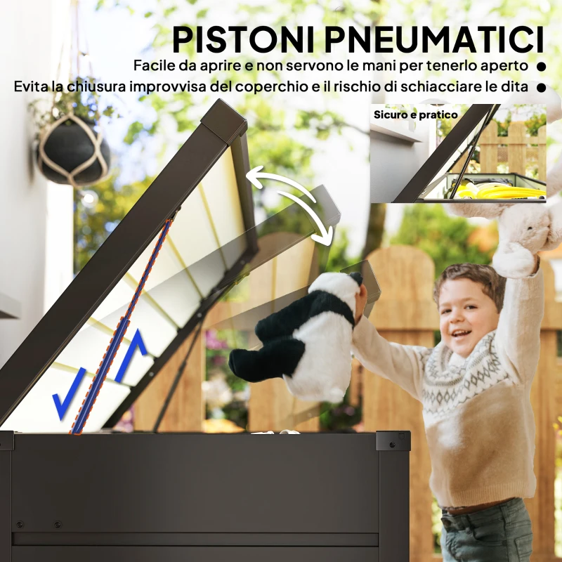 Outsunny Panca Baule Contenitore da Giardino con Chiave, Cassapanca Moderna in Acciaio, Grigio, 120x62x62cm