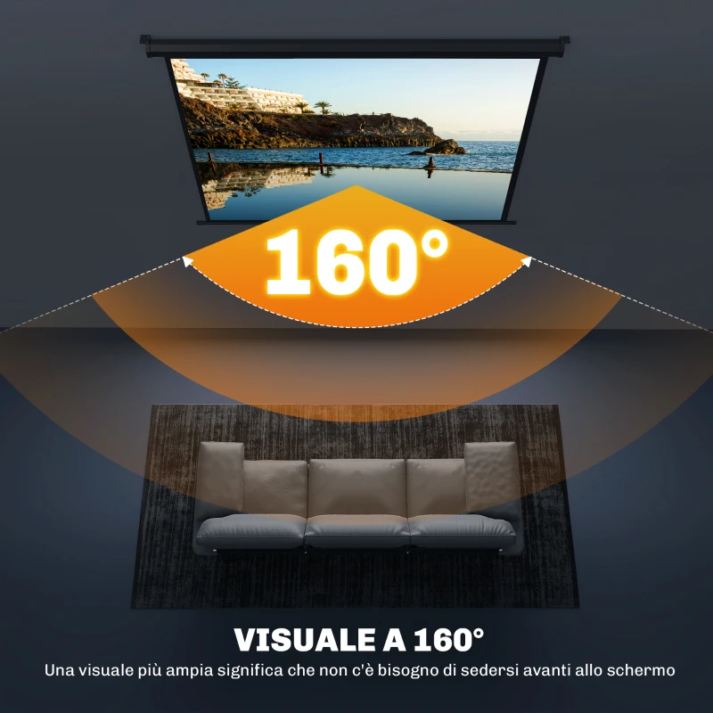 HOMCOM Telo per Proiettore 84" Formato 4:3, Angolo di 160° e Montaggio a Soffitto o Parete, Nero