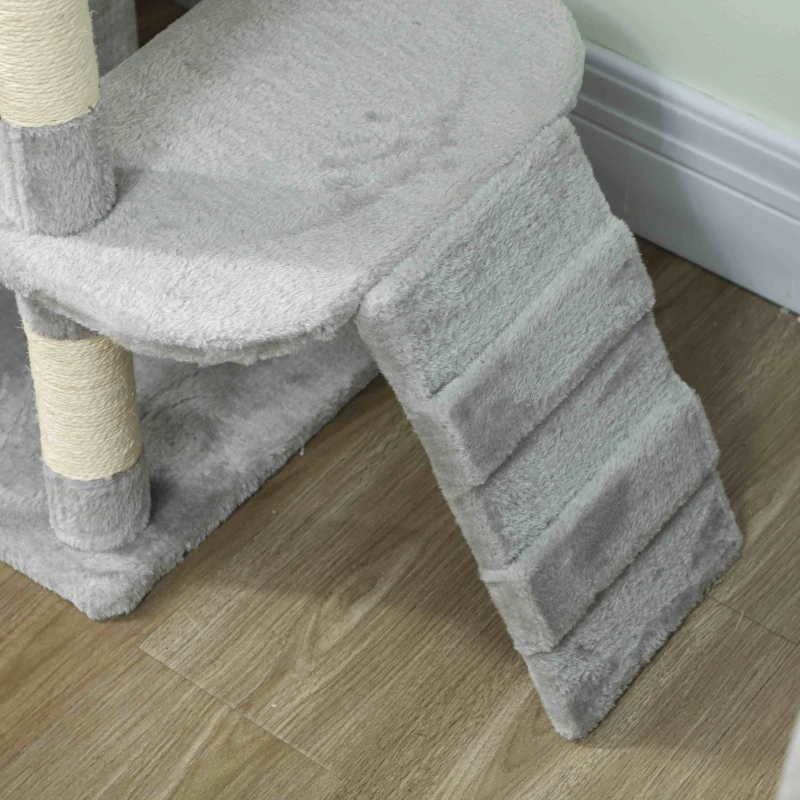 PawHut 170 cm Large Cat Tree, Cat Tower with 7 Scratching Posts, 2 Condos, Hammock,  Light Grey