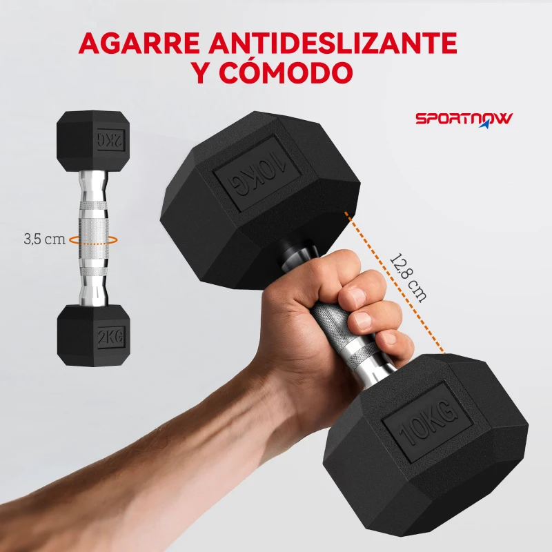 SPORTNOW Juego de Mancuernas 2x2kg 2x5kg 2x8kg 2x10kg con Soporte de Almacenamiento para Ejercicio Entrenamiento Negro