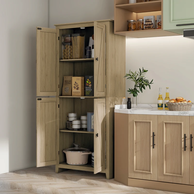HOMCOM Mobile Cucina a 4 Ante con Mensole Regolabili e Base Rialzata in Legno 80x40x182cm