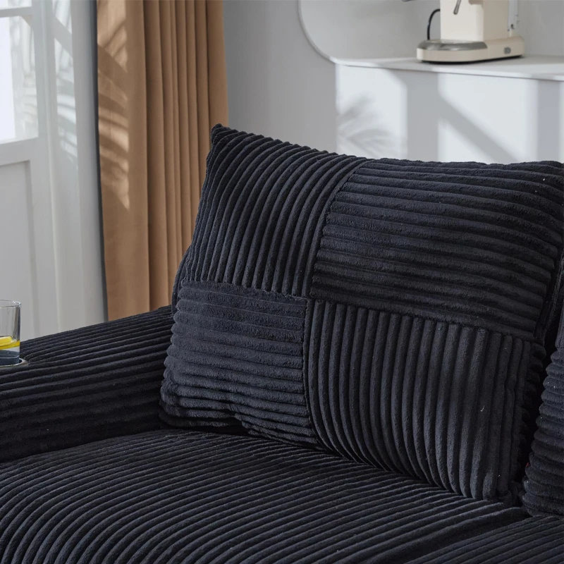 Modulares 2-Sitzer-Cordsofa, mit Getränkehalter und Seitentasche, 200 x 99 x 80 cm, Schwarz