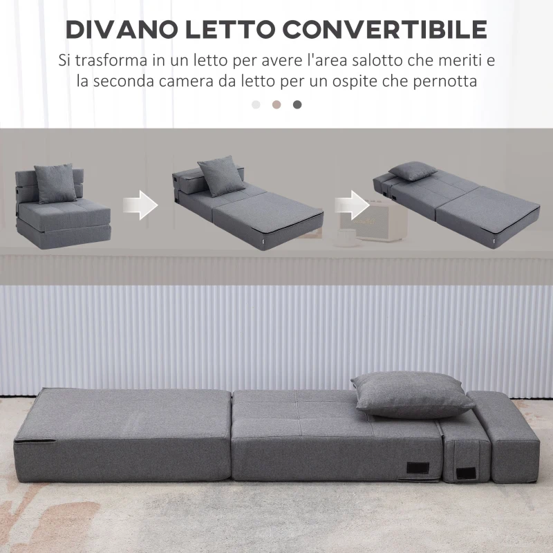 HOMCOM Poltrona Letto Singolo da Terra Pieghevole con Cuscino Incluso, 70x70x61 cm, Grigio