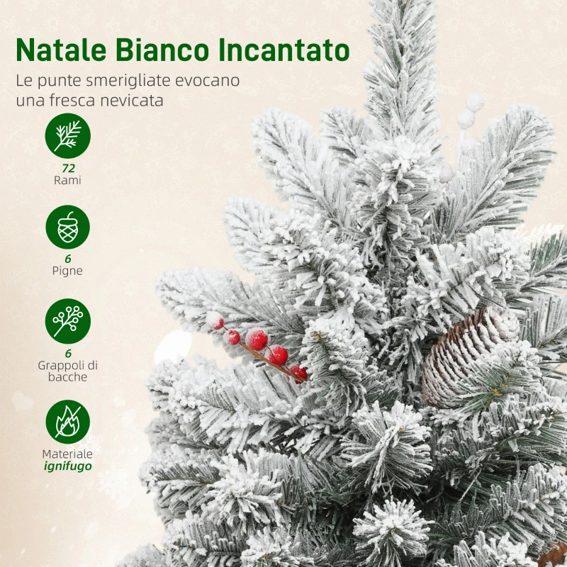 HOMCOM Albero di Natale Piccolo Alto 60 cm con 72 Rami Innevati, Pigne e Bacche Rosse, Verde