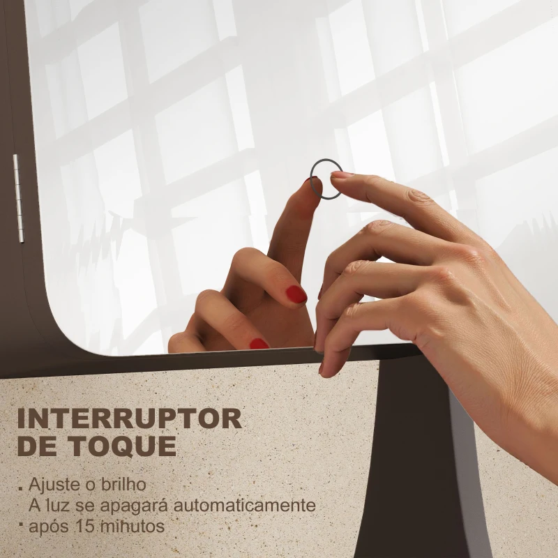 HOMCOM Espelho para Joias com Luzes LED Armário para Joias com Espelho de Corpo Inteiro Ajustável Gaveta Luzes com Desligar Automático Cinzento