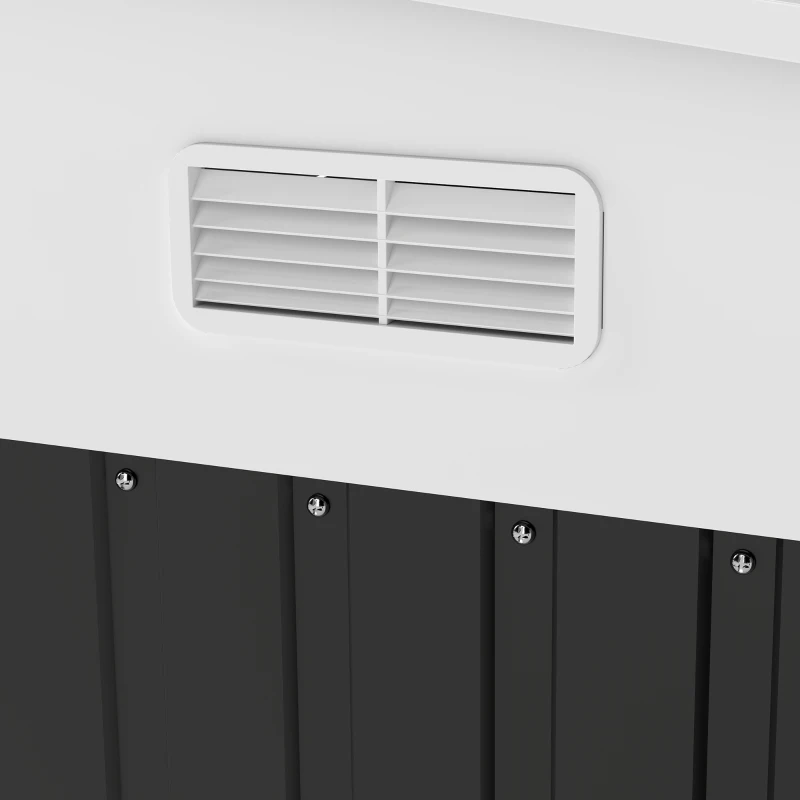 Magazie de Gradina Outsunny cu Usa Glisanta si Orificii de Aerisire, din Otel Galvanizat, 345x280.5x169-201 cm, Negru