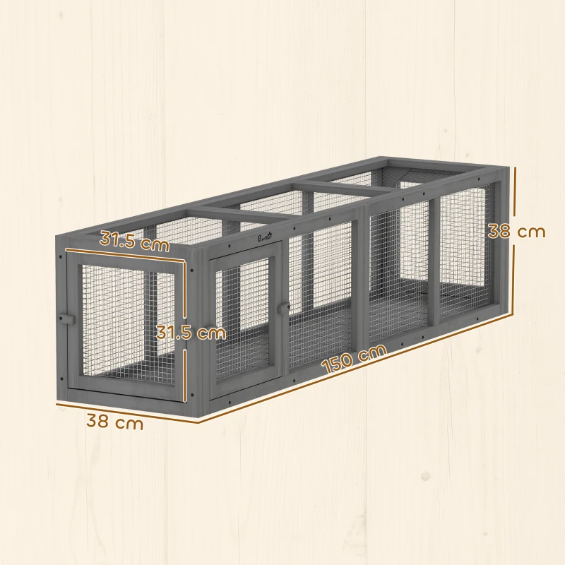 PawHut Outdoor Cat Tunnel, Wooden Play Cat Enclosure, Extendable Pet Run with 3 Doors, for Indoor and Outdoor Use, Grey