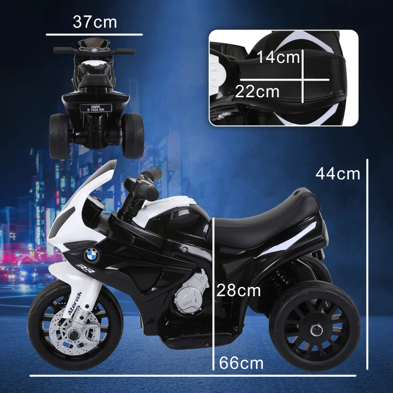 HOMCOM Moto Elettrica per Bambini Max. 20kg con Licenza BMW, Macchina Elettrica con 3 Ruote, Batteria Ricaricabile 6V, Bianco Nera, 66x37x44cm