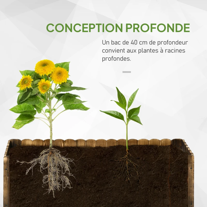 Outsunny Jardinière surélevée en bois, carré potager de jardin pour herbes aromatiques et légumes, 120 x 40 x 40 cm, bois carboni