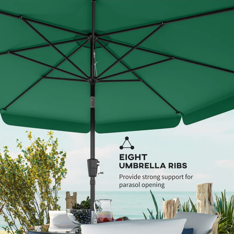 Outsunny 3 m Garden Parasol with Tilt Mechanism & Crank Handle, UPF 30+ Patio Umbrella Outdoor Table Umbrella, Green