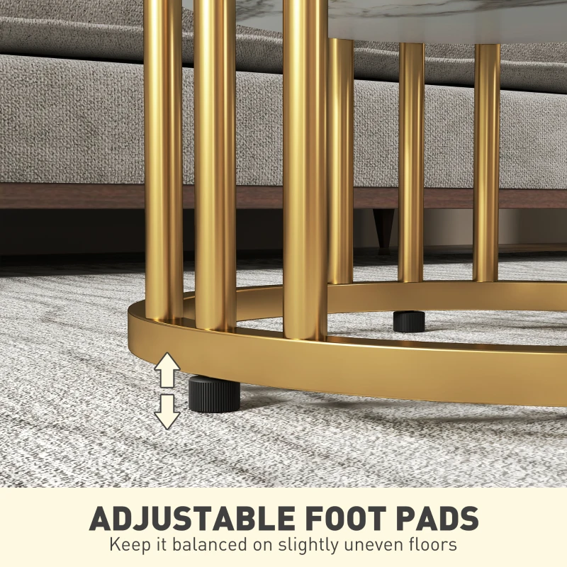 Stolik kawowy okrągły 2 szt. z półką, stal, marmurowy wygląd