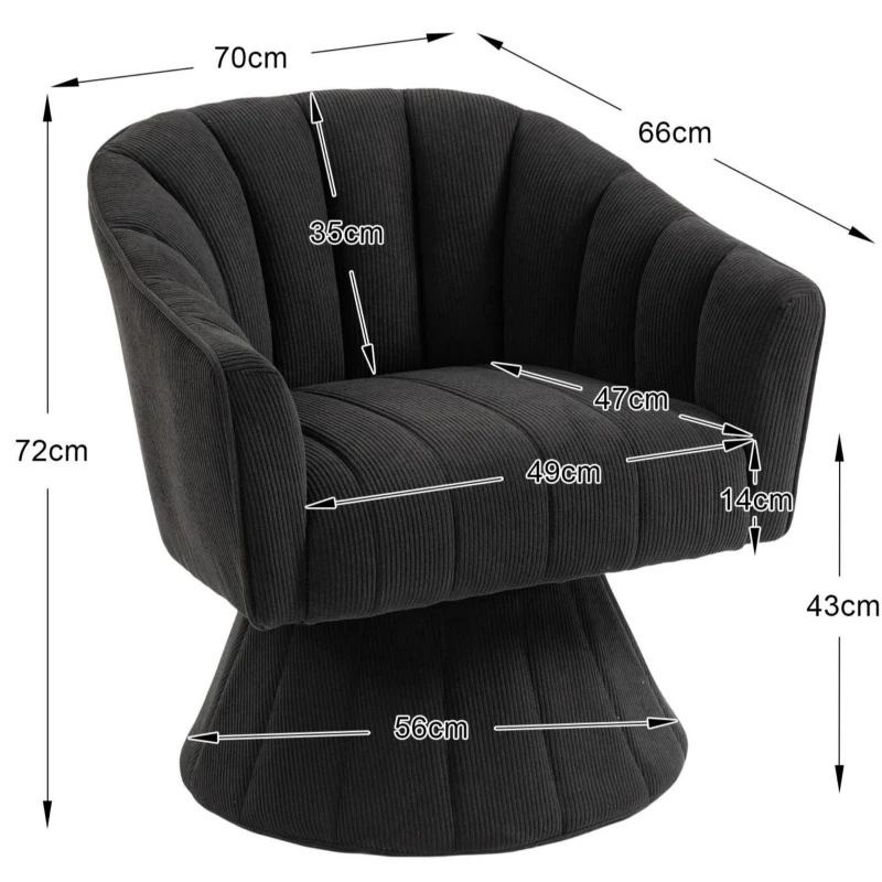 360°-Drehstuhl mit ergonomischer, umschließender Rücken- und Armlehne, 70 x 66 x72 cm, Schwarz