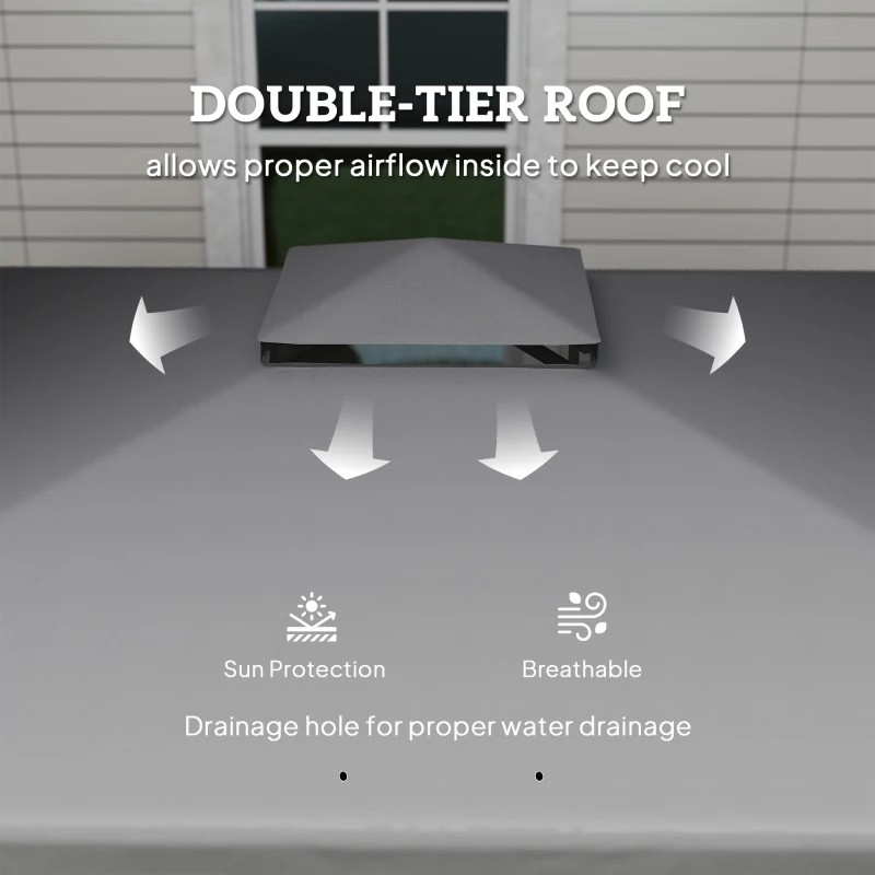 Outsunny 3 x 3(m) Patio Gazebo Canopy Garden Pavilion Tent Shelter Marquee with 2 Tier Roof, Netting and Curtains, Light Grey