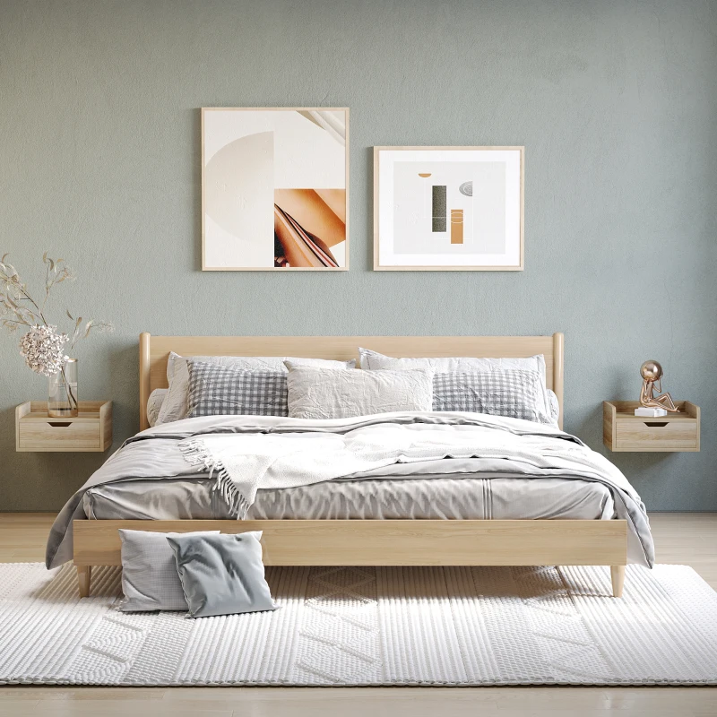 HOMCOM Lot de 2 tables de chevet murales tables de nuit suspendues tiroir plateau aspect bois dim. 40L x 30l x 19,5H cm