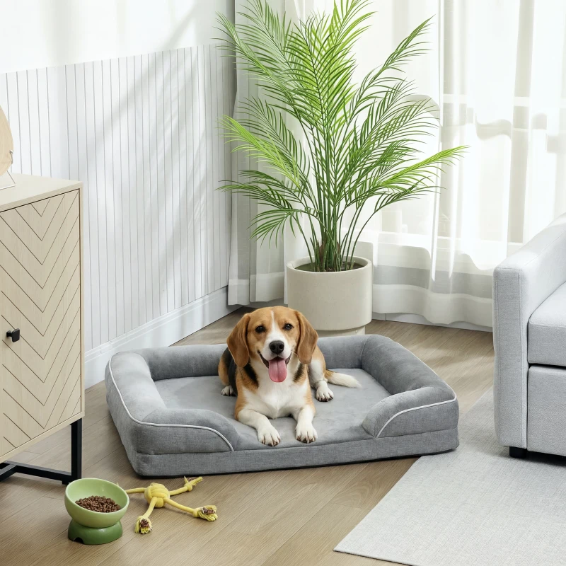 PawHut Cama para Perros Medianos Cama para Gatos con Base Antideslizante Funda Extraíble y Lavable 91,5x68,5x16,5 cm Gris