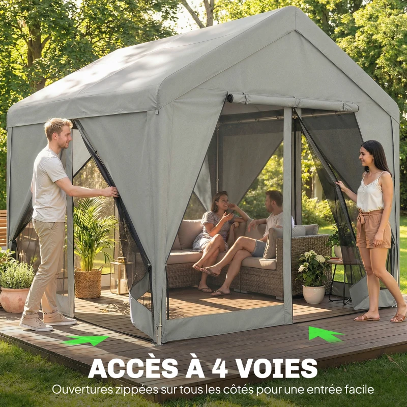 Outsunny Tonnelle de jardin pavillon de jardin hydrofuge structure robuste en acier galvanisé avec toit double pente 3x3m gris