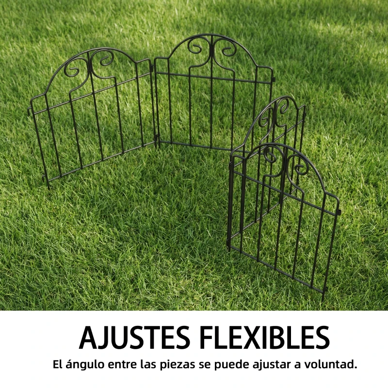 Outsunny Set de 4 Vallas Metálicas de Jardín con Diseño Arqueado, 125x57 cm, Negro