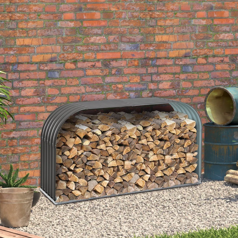 Outsunny Firewood Rack Wood Rack, weather-resistant, Steel, 212 cm x 46 cm x 112 cm, Gray