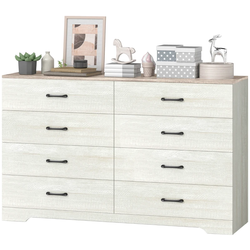 HOMCOM Cassettiera 8 Cassetti Moderna in Legno, 140x40x86 cm, Noce e Grigio Chiaro