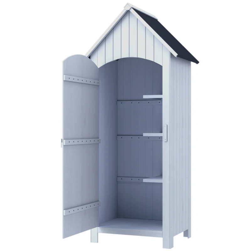 Outsunny Casetta Porta Attrezzi in Legno a 3 Mensole con Tetto Impermeabile in Bitume, 77.5x54.2x179.5 cm, Bianco