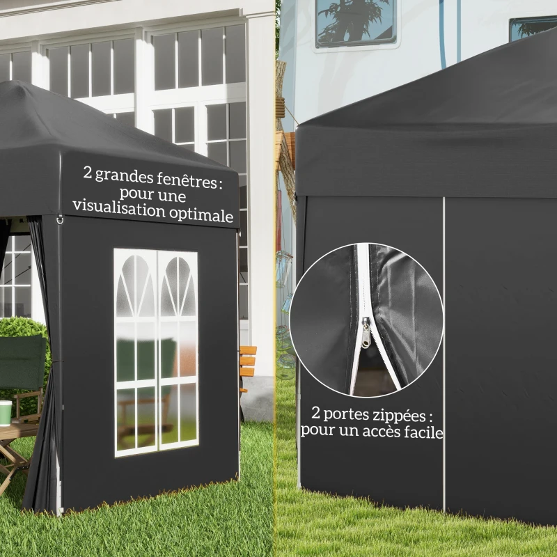 Outsunny Tonnelle de jardin extérieure tonnelle pliante pop-up réglable en hauteur protection UV 2 x 2 m noir
