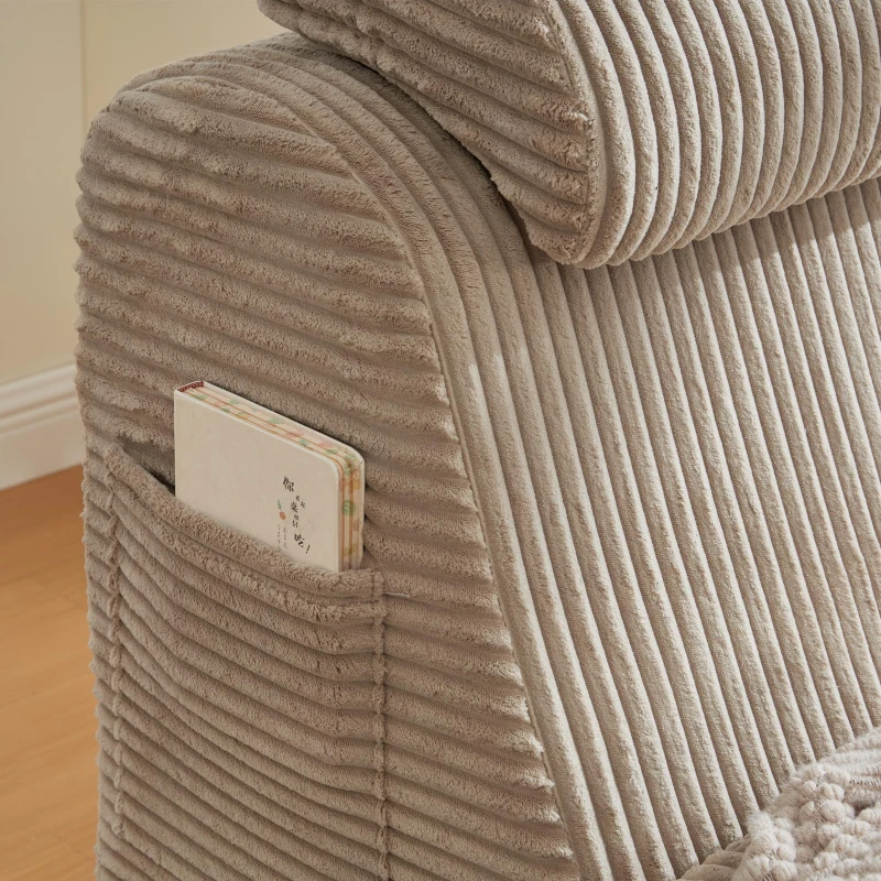 Moderner Freizeit-Sessel mit ergonomischer Rückenlehne, abnehmbarem Sitzkissen und Seitentasche, 160 x 66 x 90 cm, Khaki