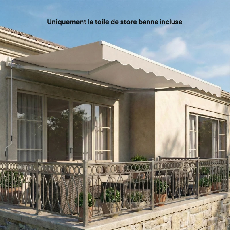 Outsunny Toile de Rechange Store Banne avec Lambrequin, Déperlante, Toile de Remplacement pour Store, Compatible 3,5 x 2,5 m crème