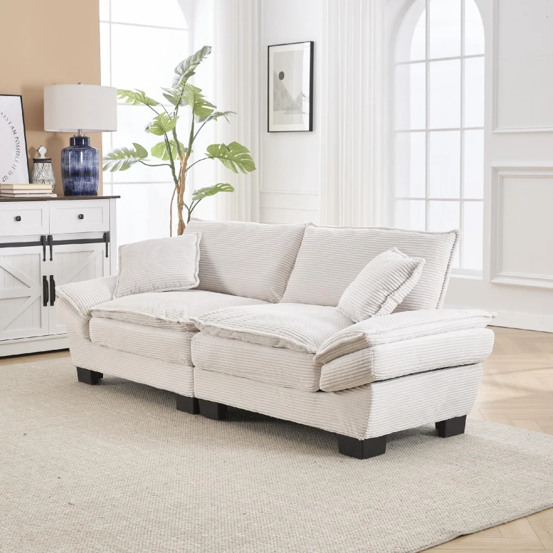 Modernes 2-Sitzer-Stoffsofa, für Wohnzimmer/Schlafzimmer/Büro, 224 x 81 x 81 cm, Beige