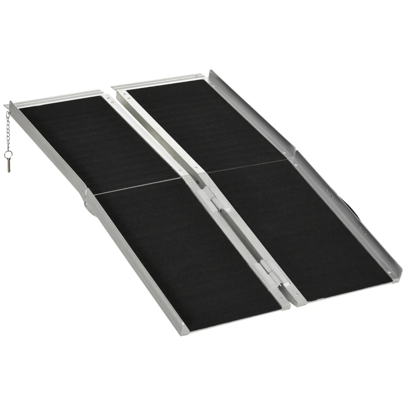 HOMCOM Rampa Pieghevole per Sedia a Rotelle in Alluminio con Rivestimento Antiscivolo e Bordi, 122x73.5 cm, Nero