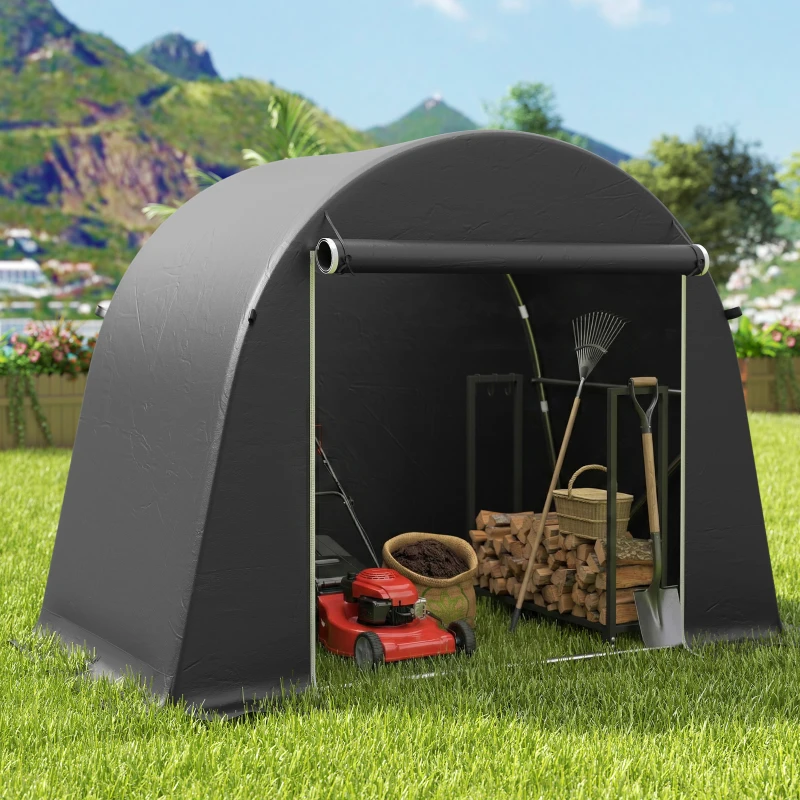 Outsunny 8 x 4 ft Garden Storage Tent, Waterproof Bike Tent with Roll-up Zipper Door and Galvanised Metal Frame, Dark Grey