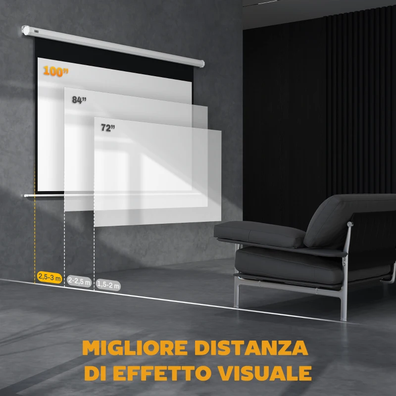 HOMCOM Telo per Proiettore 100" 16:9 Motorizzato con Telecomando, 251x8x168 cm, Bianco