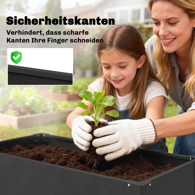 Outsunny Verhoogde plantenbak met open bodem, versterkte stang en handschoenen, 102 x 52 x 55 cm, zwart