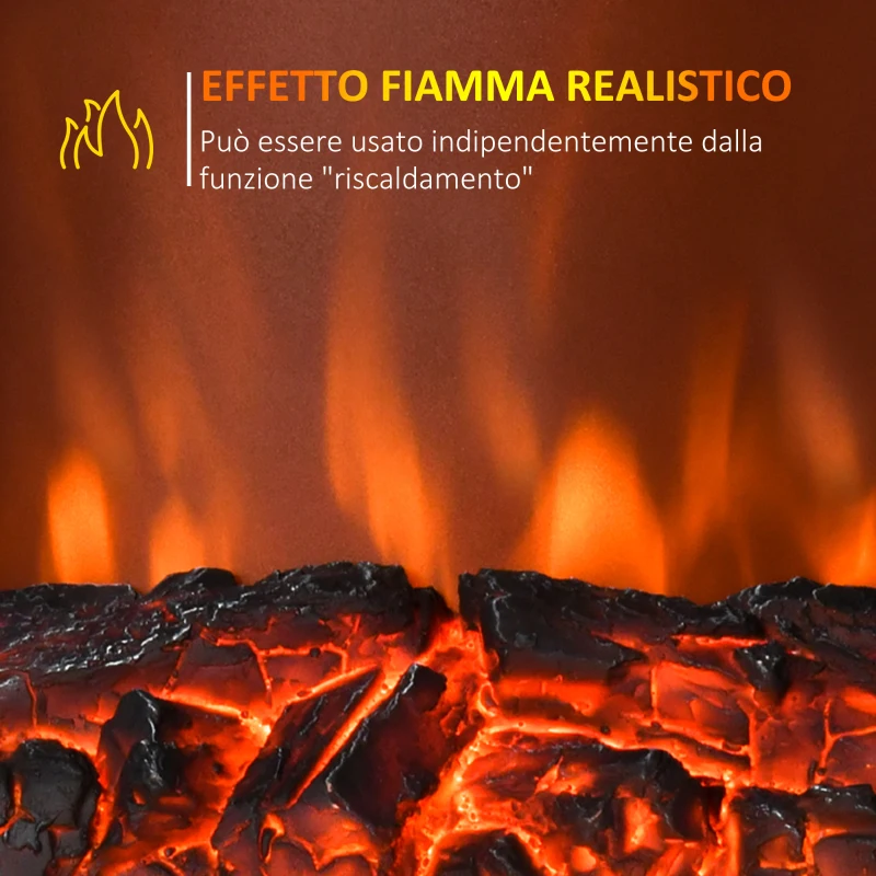 HOMCOM Camino Elettrico da Terra 1000/2000 W Effetto Fiamma LED, Caminetto Elettrico con Protezione da Surriscaldamento e Ribaltamento, Riscaldamento Regolabile, Oro