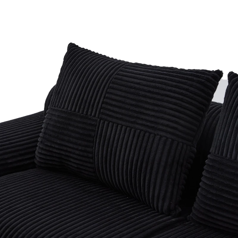 Modulares 2-Sitzer-Cordsofa, mit Getränkehalter und Seitentasche, 200 x 99 x 80 cm, Schwarz