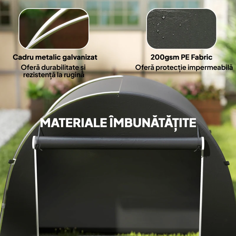 Outsunny Cort de grădină 2,45 x 1,2 m, Impermeabil, cu Ușă Rulabilă și Cadru din Oțel Zincat, Gri Închis