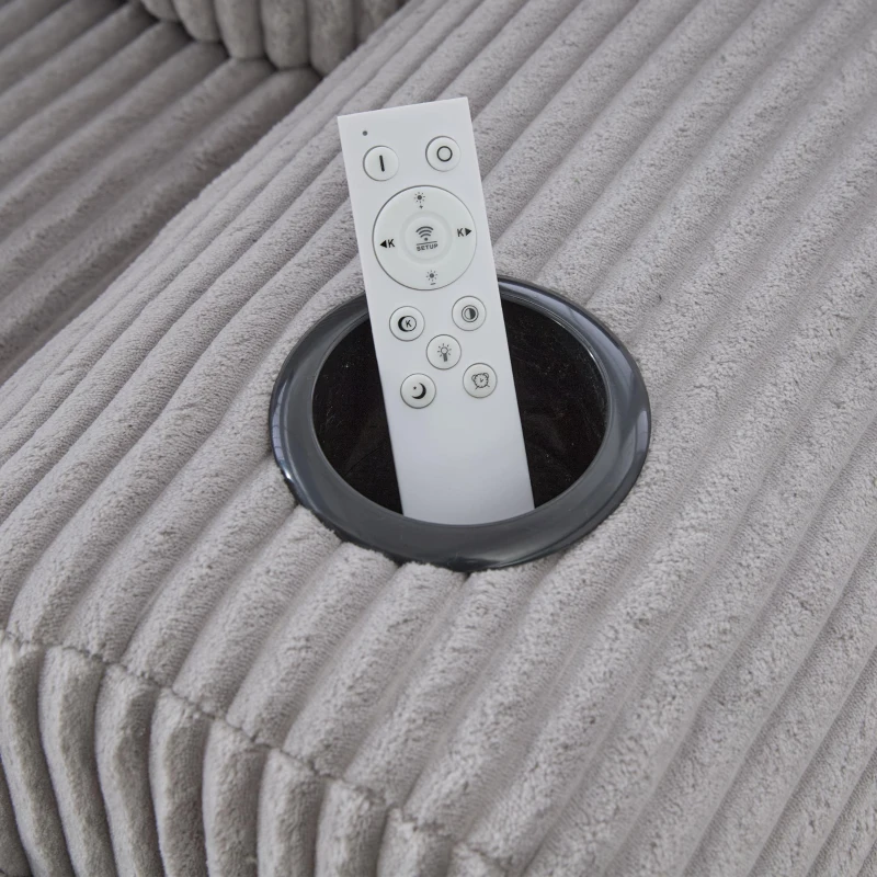 Modulares 2-Sitzer-Cordsofa, mit Getränkehalter und Seitentasche, 200 x 99 x 80 cm, Hellgrau