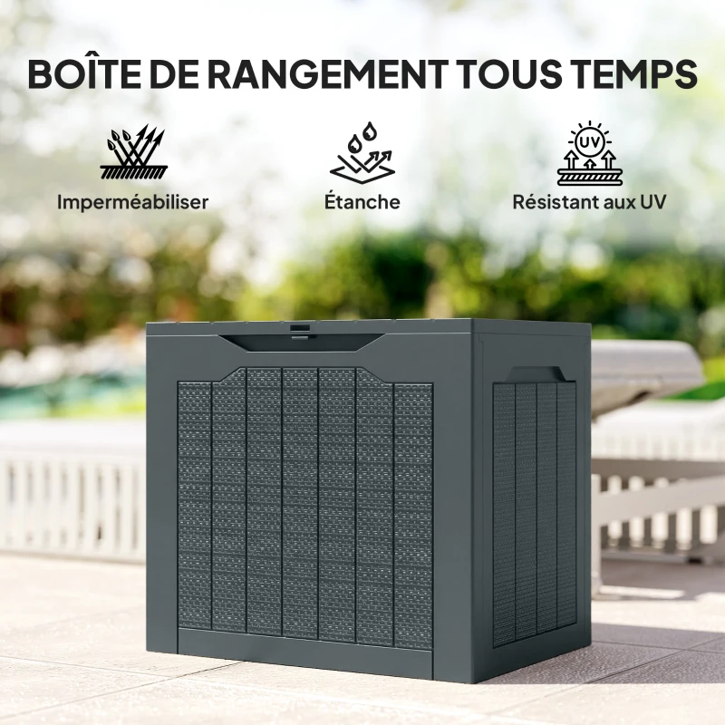 Outsunny Coffre de rangement extérieur 93L avec poignées encastrées, malle de rangement extérieur étanche 56 x 41 x 50 cm, gris foncé