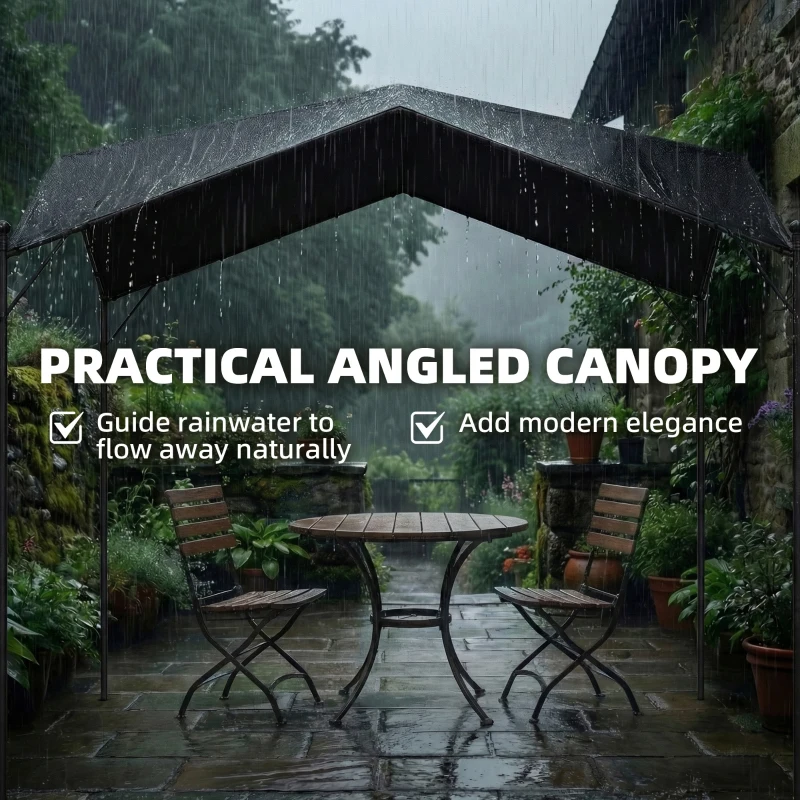 Outsunny Pergola Altana 3x3m Wodoodporna Stabilna Zimoodporna Ochrona Przed Słońcem ze Skośnym Dachem Wzmocnienia Trójkątne