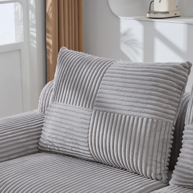 Modulares 2-Sitzer-Cordsofa, mit Getränkehalter und Seitentasche, 200 x 99 x 80 cm, Hellgrau