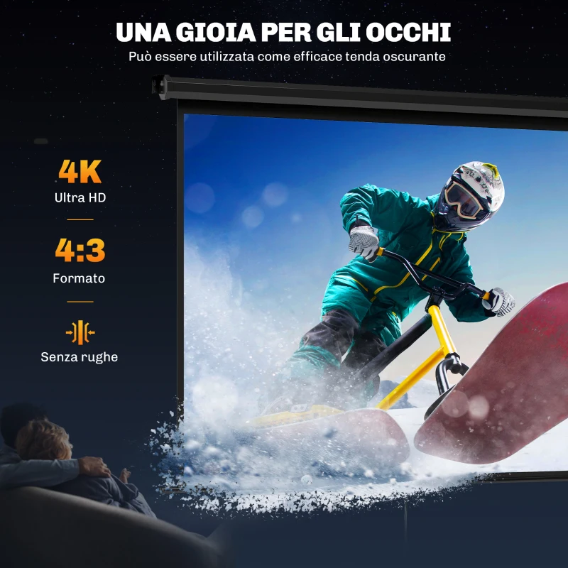 HOMCOM Telo per Proiettore 84" Formato 4:3, Angolo di 160° e Montaggio a Soffitto o Parete, Nero