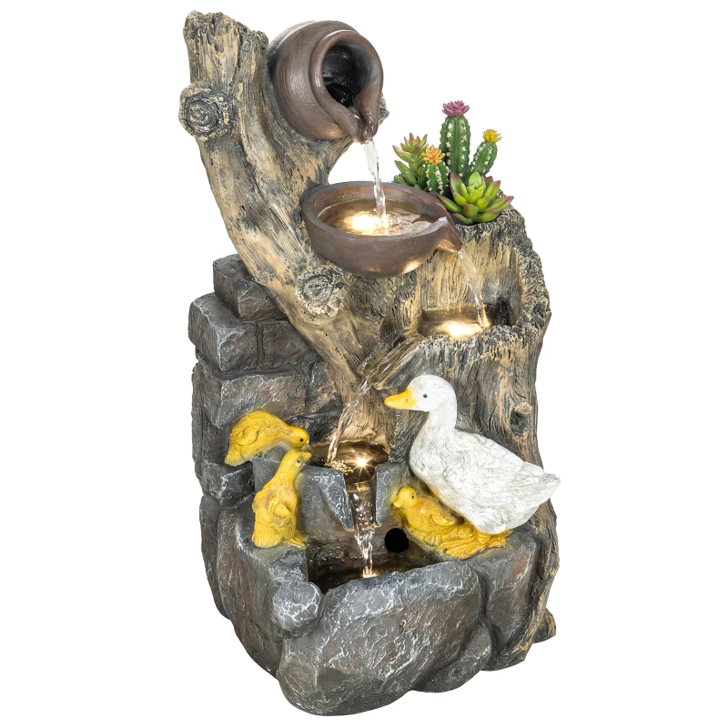 Outsunny 5-Tier Outdoor Waterfall Fountain, Freestanding Self-Contained Cascading Water Feature Garden Landscape