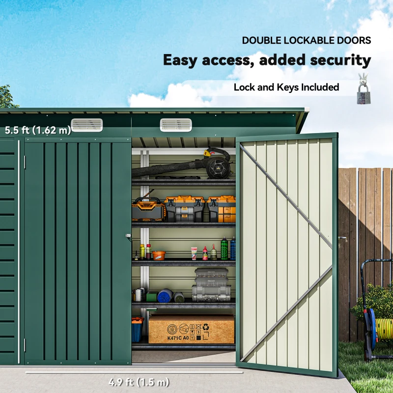 Outsunny 3.7 x 7.9ft Galvanised Steel Shed, with Latched Door and Padlock - Green